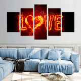 Fiery "Love" Flame Canvas Wall Art