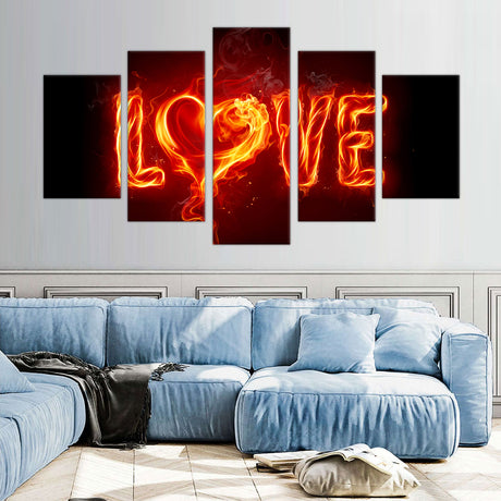 Fiery "Love" Flame Canvas Wall Art