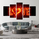 Fiery "Love" Flame Canvas Wall Art