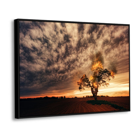 Fiery Tree - Dramatic Sunset And Exploding Tree Scene Canvas Wall Art
