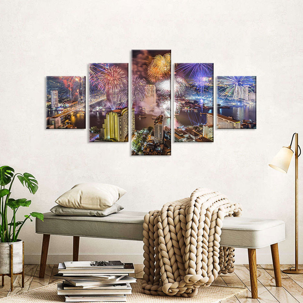 Fireworks in Bangkok Canvas Wall Art