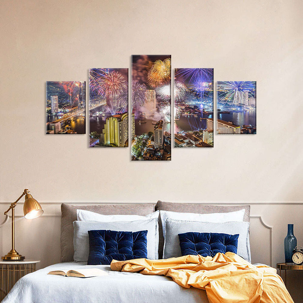 Fireworks in Bangkok Canvas Wall Art