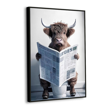 Funny Highland Cow On Toilet  – Quirky & Humorous Bathroom Décor Canvas Wall Art