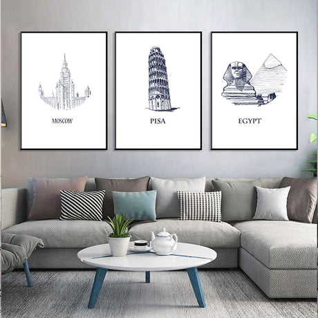 Global Icons Series Moscow, Pisa, Egypt 3-Piece Canvas Wall Art Set