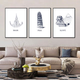 Global Icons Series Moscow, Pisa, Egypt 3-Piece Canvas Wall Art Set