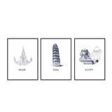 Global Icons Series Moscow, Pisa, Egypt 3-Piece Canvas Wall Art Set