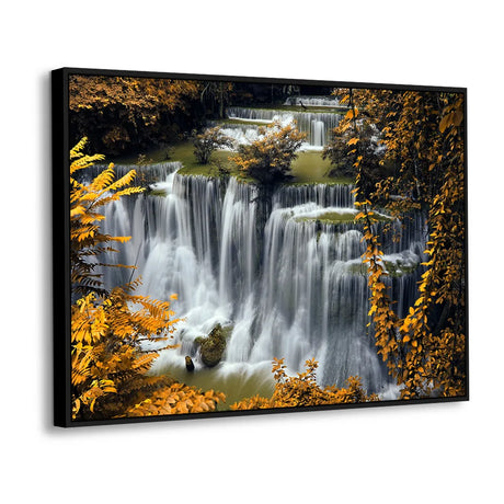 Golden Autumn Cascade Waterfall Canvas Wall Art