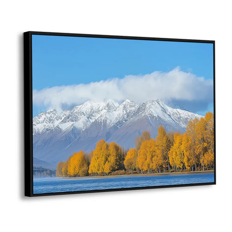 Golden Autumn Trees and Snow-Capped Mountain Canvas Wall Art