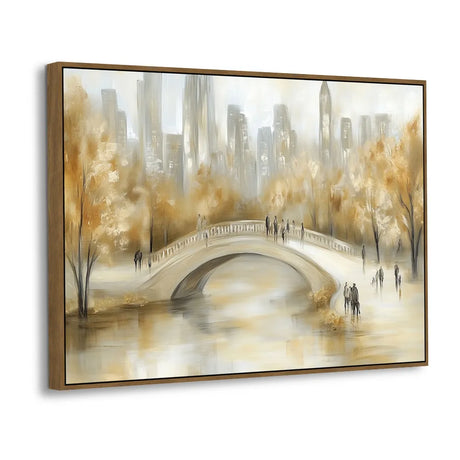 Golden Cityscape Bridge Canvas Wall Art