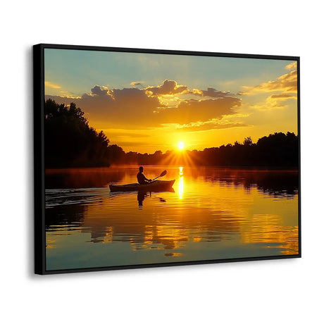 Golden Kayak Sunset Canvas Wall Art