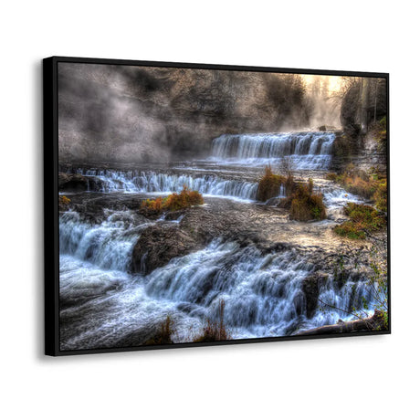 Golden Mist Cascade Waterfall Canvas Wall Art