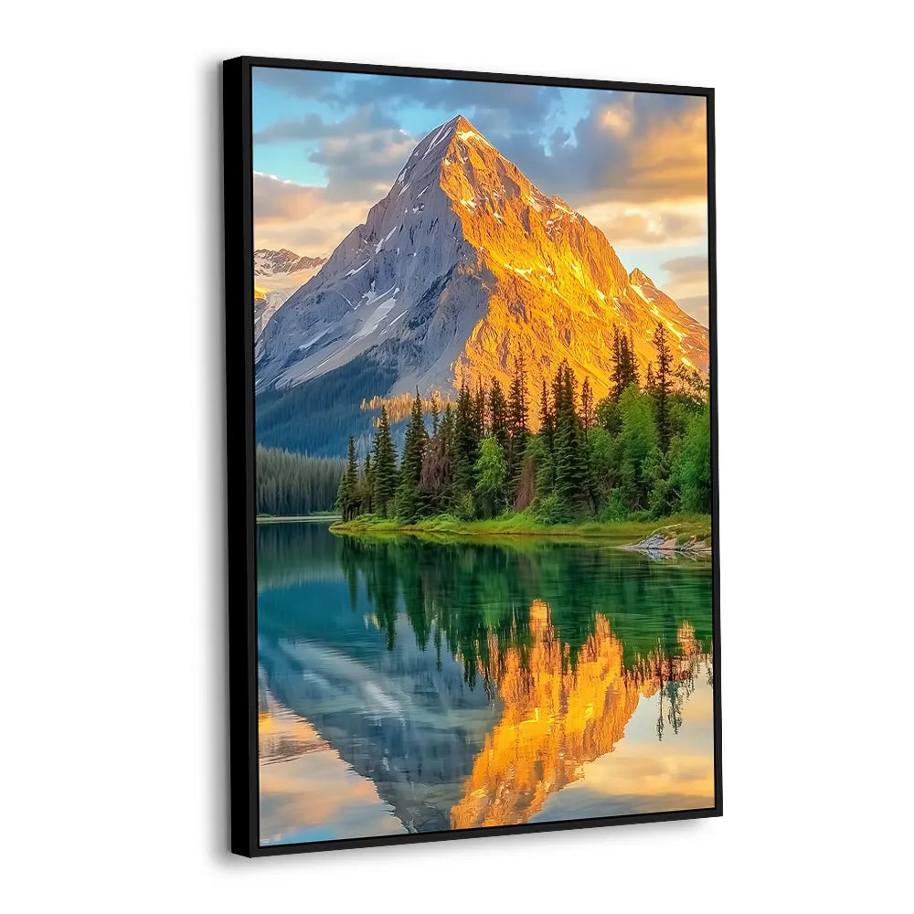 Golden Mountain Reflection Canvas Wall Art