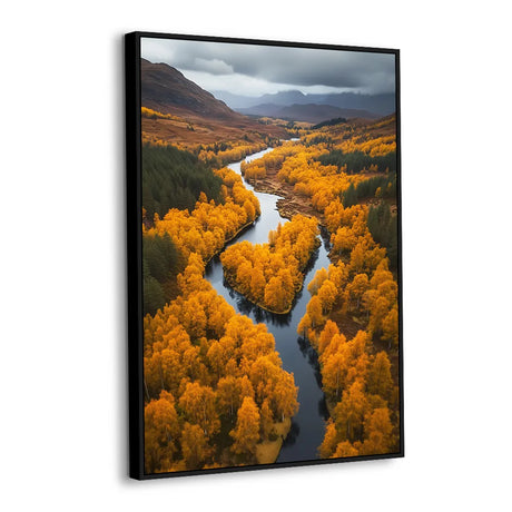 Golden Serenity: Winding River Through Autumn Trees Canvas Wall Art