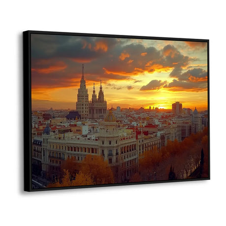 Golden Sunset Over Madrid: A Stunning Skyline Canvas Wall Art