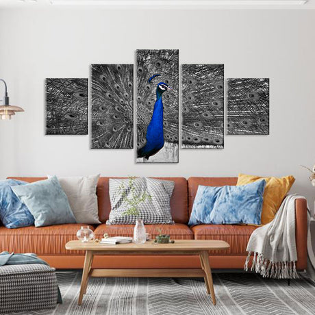 Gray Tailed Blue Peacock Canvas Wall Art