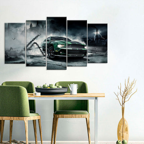 Green Mustang Monster Canvas Wall Art