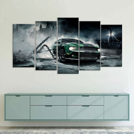 Green Mustang Monster Canvas Wall Art