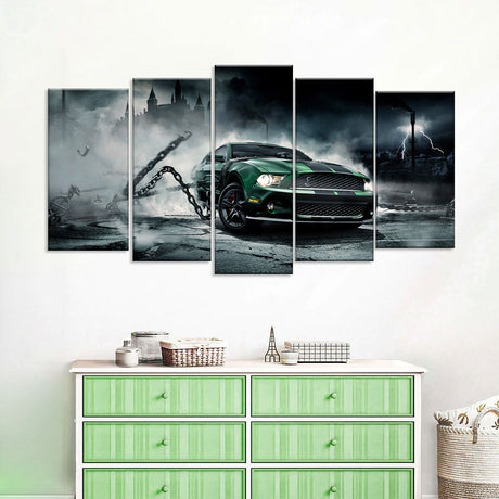 Green Mustang Monster Canvas Wall Art