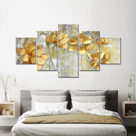 Golden Flowers Canvas Wall Art