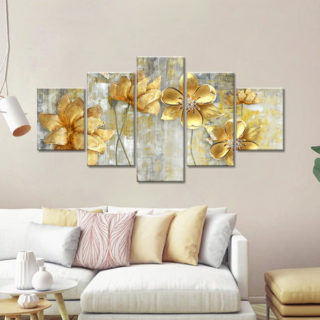 Golden Flowers Canvas Wall Art