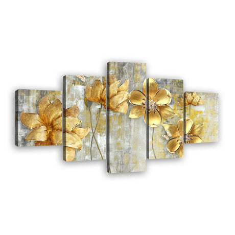 Golden Flowers Canvas Wall Art