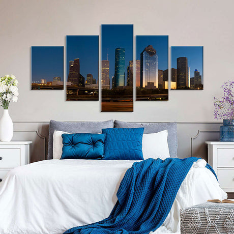 Houston Skyline Night View Canvas Wall Art