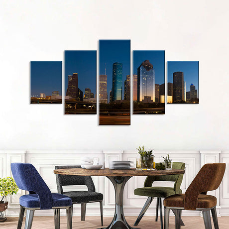 Houston Skyline Night View Canvas Wall Art