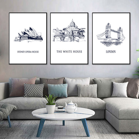 Iconic Capitals Sydney Opera House, The White House, London Bridge 3-Piece Canvas Set