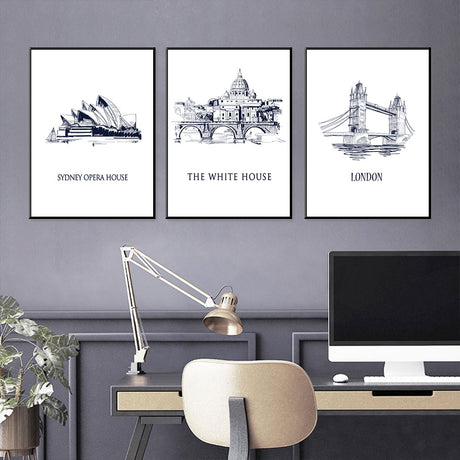 Iconic Capitals Sydney Opera House, The White House, London Bridge 3-Piece Canvas Set