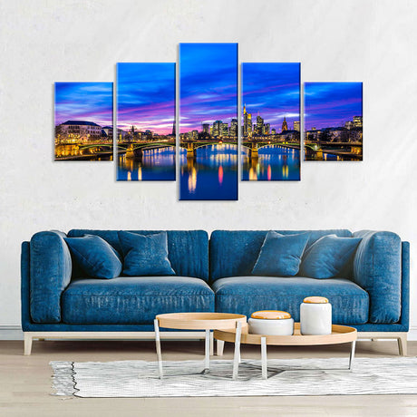 Ignatz Bubis Bridge Frankfurt Night View Canvas Wall Art