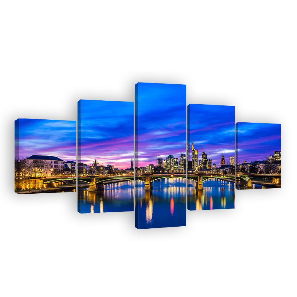 Ignatz Bubis Bridge Frankfurt Night View Canvas Wall Art