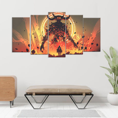 "Knight Facing The Lava Demon" Canvas Wall Art