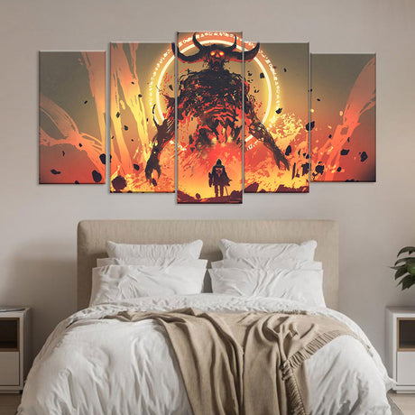 "Knight Facing The Lava Demon" Canvas Wall Art