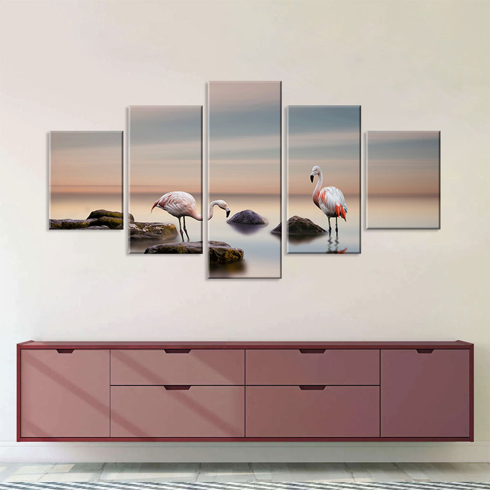 Lake Flamingos Canvas Wall Art