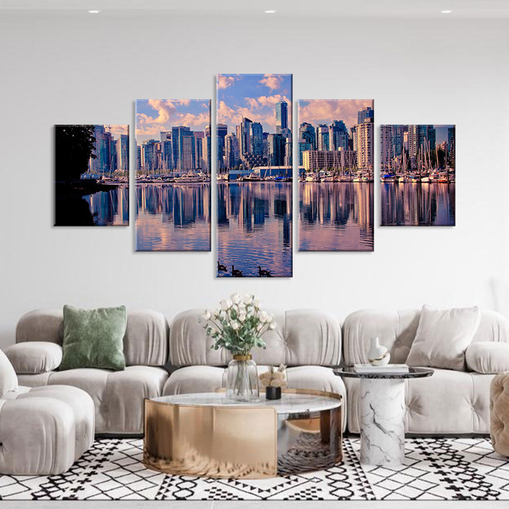 Lakeside Cityscape Canvas Wall Art - Multi-Panel Masterpiece