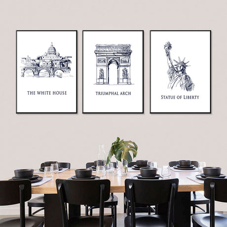 Landmark Trio The White House, Triumphal Arch, Statue Of Liberty Canvas Set