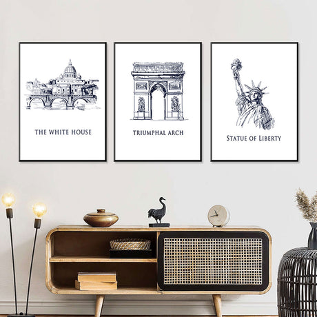 Landmark Trio The White House, Triumphal Arch, Statue Of Liberty Canvas Set