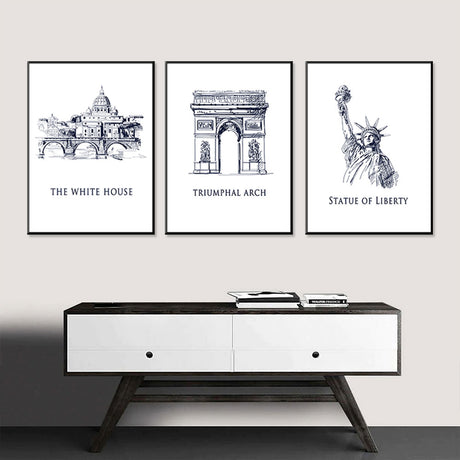 Landmark Trio The White House, Triumphal Arch, Statue Of Liberty Canvas Set