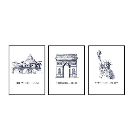 Landmark Trio The White House, Triumphal Arch, Statue Of Liberty Canvas Set