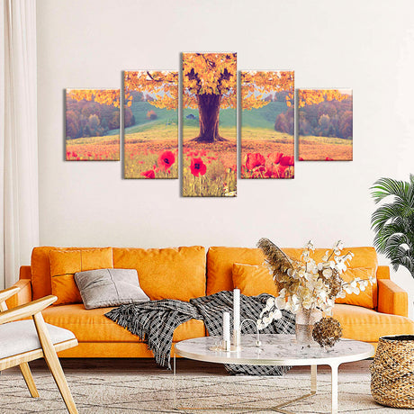 Autumn Landscape with Poppies Canvas Wall Art