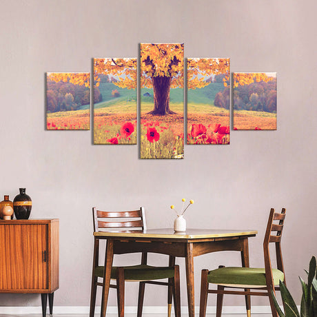 Autumn Landscape with Poppies Canvas Wall Art