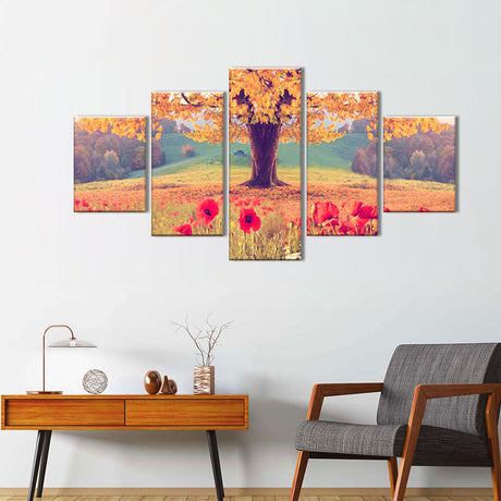 Autumn Landscape with Poppies Canvas Wall Art