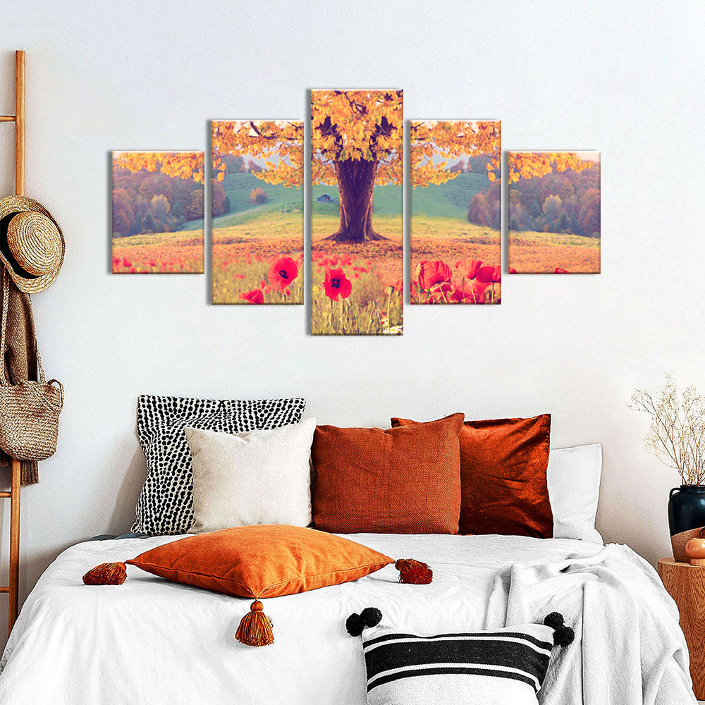 Autumn Landscape with Poppies Canvas Wall Art