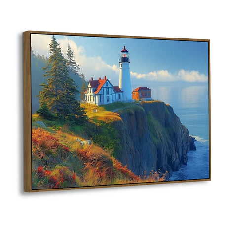Lighthouse on a Coastal Cliff Canvas Wall Art