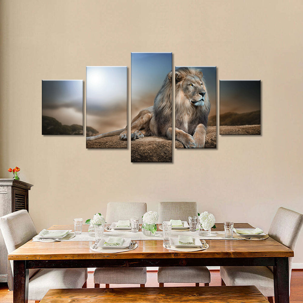 Lion King Resting On Rock - Multi-Panel Canvas Wall Art