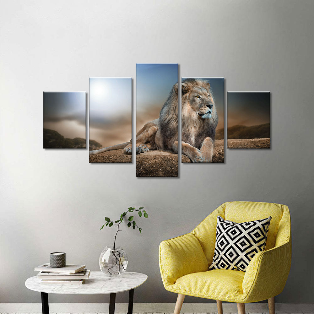 Lion King Resting On Rock - Multi-Panel Canvas Wall Art