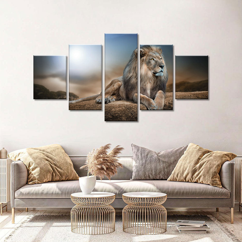 Lion King Resting On Rock - Multi-Panel Canvas Wall Art