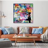 Little Girl With Balloon Graffiti Canvas Wall Art