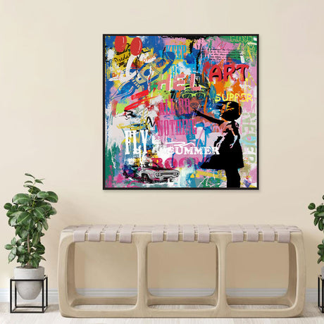 Little Girl With Balloon Graffiti Canvas Wall Art