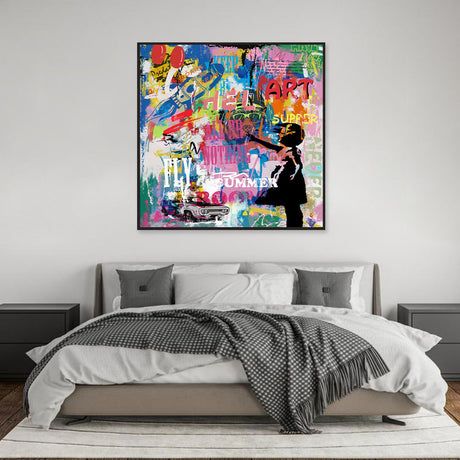 Little Girl With Balloon Graffiti Canvas Wall Art